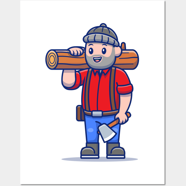 Cute Carpenter Holding Ax And Wood Wall Art by Catalyst Labs